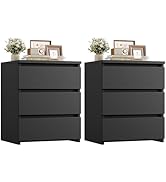 FOTOSOK Nightstand Set of 2 Black Nightstand with 3 Drawers, Black Bedside Table Night Stand for ...