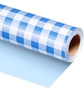 Burymento Blue Checkerboard Wrapping Paper, Reversibe Bue Gift Wrap for Birthday, Baby Shower, Va...