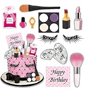 Hooqict 12Pcs Makeup Cake Decorations Set with Mini Lipstick, Mirror, Makeup Tools, Spa Birthday ...