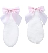 HODASHI 1 Pair Girls Bunny Plush Lop Ears Hair Clip Rabbit Furry Ears Ribbon Bow-knot Hair Clamp ...