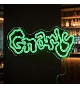 Gnarly Neon Sign for Wall Decor - K-Pop Inspired Green LED Light, USB Powered 5V Dimmable Graffit...