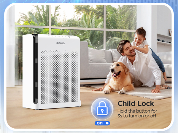 Safety Air purifier with child lock, prevents accidental operation for safe use around kids & pets