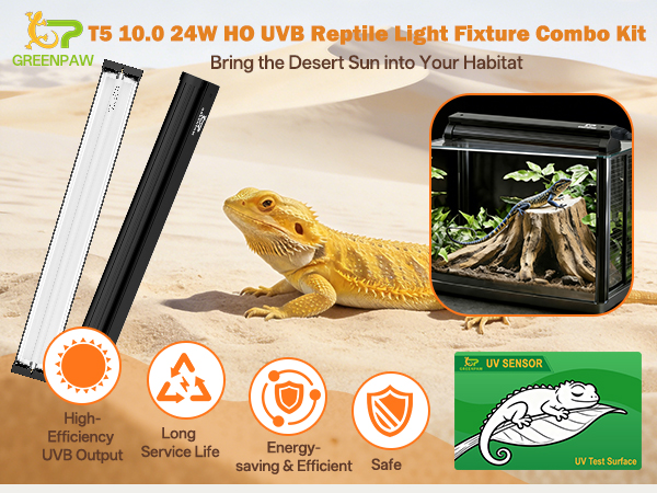 GREENPAW Professional T5 Ho Reptile Habitat Lighting for Bearded Dragons Tortoises,Desert Species
