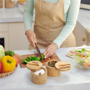 Bamboo Salt Cellar Bamboo Storage Box with Magnetic Swivel Lid