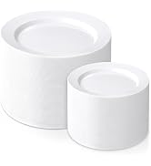FLOWERCAT 200PCS White Plastic Plates Disposable Plates for Party - Heavy Duty Plastic Plates - 1...