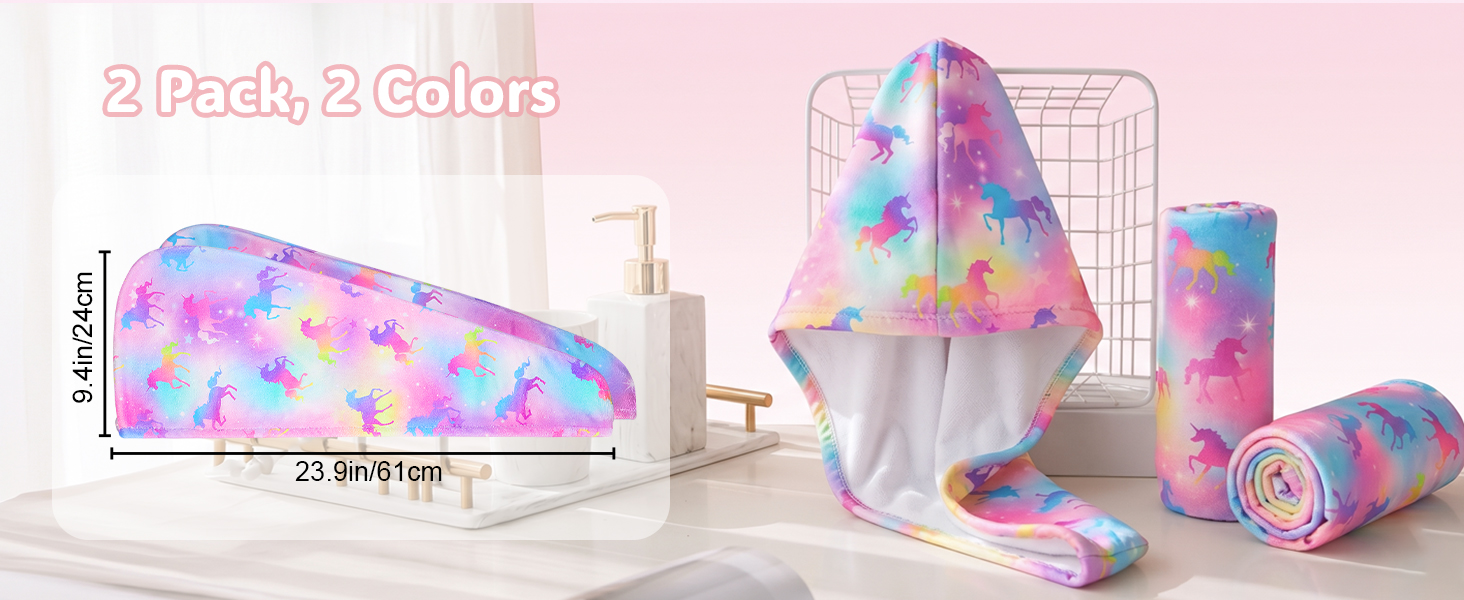 Microfiber Hair Towel Wrap for Kids 2 Pack