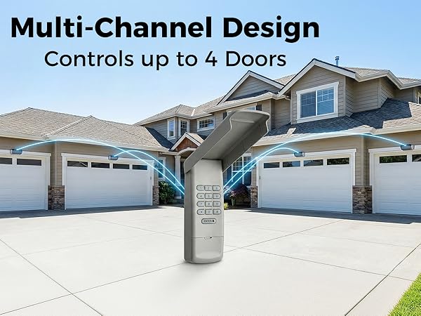 Universal garage door keypad controlling up to 4 different garage door openers Consolidate remotes