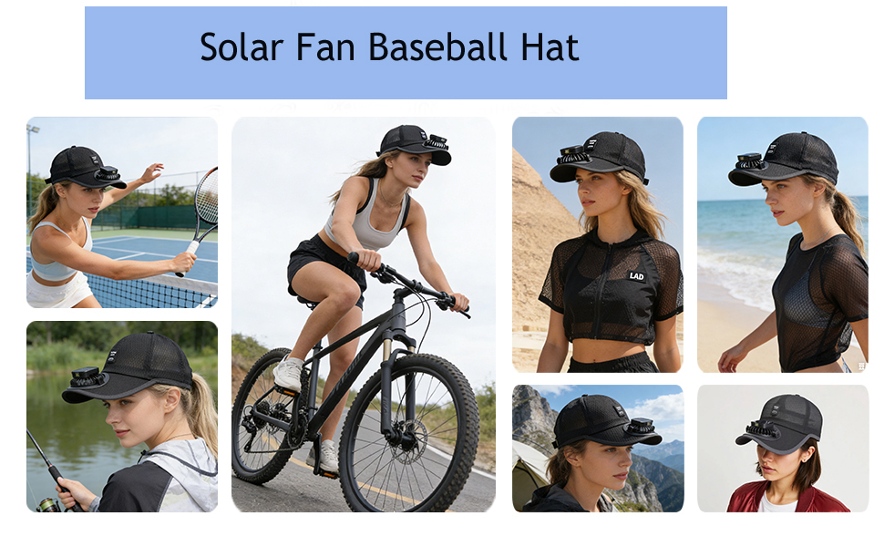 Men Women Solar Powered Fan Hat Cooling Baseball Hat Fishing Camping Beach Hats