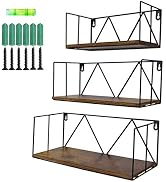 Floating Wall Shelves Set of 3, Black Metal Wire Hanging Rustic Storage Shelf Decor Organizer for...