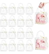 Ohuimrt 30 PCS Clear Plastic Gift Bags with Handles, Reusable Party Favor Bags with Ribbon Transp...