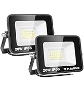 SKYWORLD 2 Pack 20W LED Flood Light Outdoor, 2000LM Security Lights Outside Lamp, 6000K Daylight ...