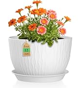 WSMKSZ 12 Inch Large Plant Pots for Indoor or Outdoor Plants, Wide Water Ripples Flower Pots with...