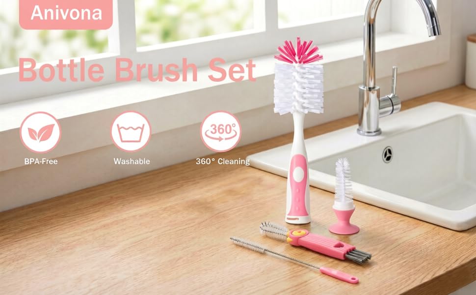 pink baby bottle brush set