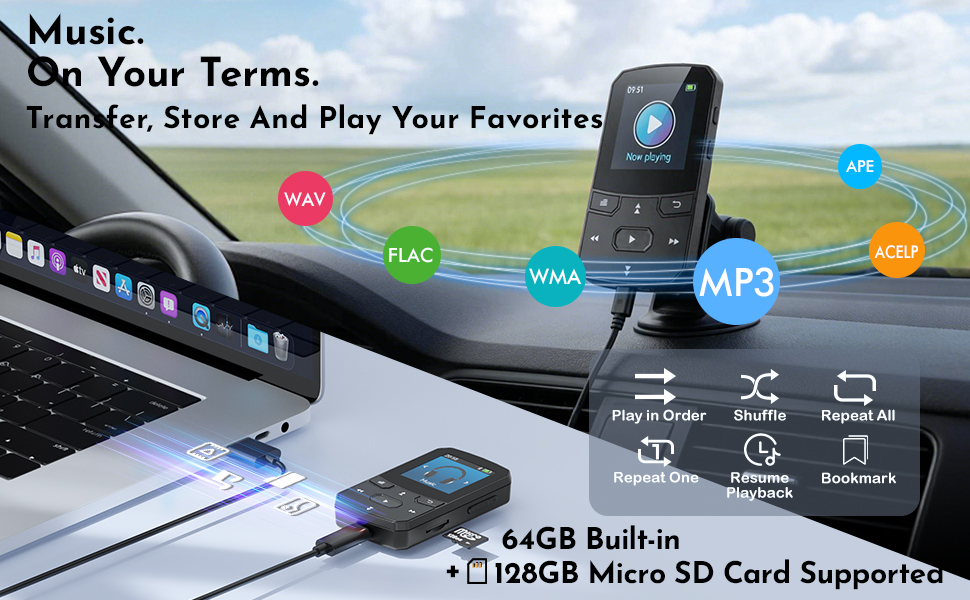 MP3 Player with Bluetooth Sleep Timer Auto Off Bedtime Music Podcasts White Noise Resume Playback