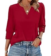 WIHOLL 3/4 Length Sleeve Womens Tops with Button Cuffs Blouses Dressy Casual V Neck Summer Outfit...