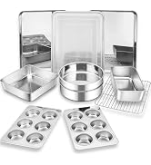 Bakeware Sets of 11, P&P CHEF Stainless Steel Baking Pans Set, Includes Baking Sheets and Rack, L...