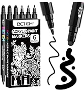Betem 6 Black Dual Tip Acrylic Paint Markers, Fabric Decorating Kits Premium Water-Based Acrylic ...