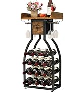 IBUYKE Wine Rack Freestanding Floor,Wine Storage 15 Bottles Bottle Rack with Glass Holders, Mini ...