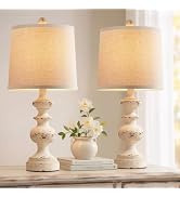 PARTPHONER Farmhouse Table Lamp Set of 2, Rustic Table Lamps for Living Room Bedroom, 22" Mid Cen...