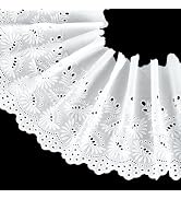 FINGERINSPIRE 3 Yards White Eyelet Cotton Trim 9inch Wide Cotton Lace Trim Floral Embroidery Lace...