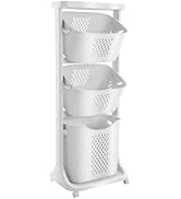 3 Tier Laundry Basket with Wheels, Rolling Stackable Laundry Sorter Organizer Bins, Large Capacit...