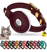 OOPSDOGGY Reflective Leather AirTag Cat Collar with Bell - Non Breakaway Adjustable Pet Collar wi...