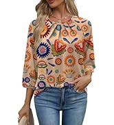 WIHOLL 3/4 Length Sleeve Womens Tops Pleated Front Crew Neck Blouses Dressy Casual Business Casua...