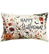 RABUSOFA Halloween Pillow Covers 12x20 inch Pumpkin Ghost Bat Decorative Throw Pillow Horror Flor...