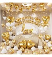 Adeyoo Happy Anniversary Decorations, Gold and White Romantic Balloons Set with Love & Heart Foil...