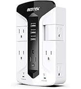 BESTEK 7-Outlet Wall Tap Surge Protector Power Strip with Swivel Outlets, 3 USB Charging Ports, 9...