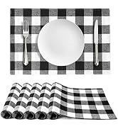 HAKACC 6 PCS 19"x12" Fall Buffalo Checkered Plaid Placemats Reversible Placemats for Christmas Th...