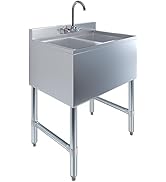 AmGood One Compartment Stainless Steel Under bar Sink (Sink Size: 26"x19", Two Bowl + Faucet)