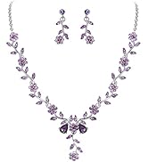 BriLove Women's Wedding Jewelry Leaf Cluster Flower Crystal Dangle Earrings Pendant Necklace Set ...