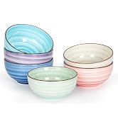 KitchenTour 24 OZ Cereal Bowls Set of 6, Ceramic Soup Bowls for Kitchen, 5.9 Inch Colorful Servin...