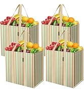 BALEINE 4 PK Grocery Bags Reusable Shopping Bags with Reinforced Bottom, Heavy Duty Foldable Tote...
