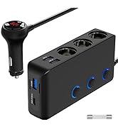 Car Charger Cigarette Lighter Splitter 200W, Qidoe 3 Socket Cigarette Lighter Adapter with PD&QC3...
