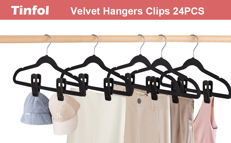 Black Velvet Hangers Clips 24pcs