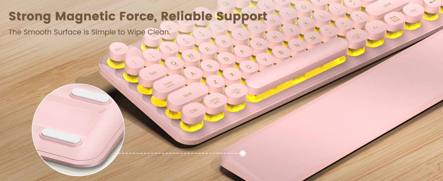 detachable wrist rest features built-in magnets for secure attachment and is waterproof