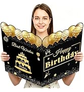 CaliLain Giant Birthday Card with Envelope(Black and Gold)