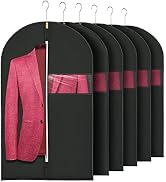 HWAJAN 6PACK 24x40" Garment Bags for Storage Non-Woven Fabric Black Dress Bags for Hanging Clothe...