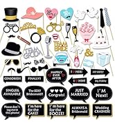52Pcs Wedding Photo Booth Props - Fun Bridal Shower Selfie Accessories with Sticks, DIY Engagemen...