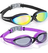 EverSport Adult Swim Goggles 2 Pack, Anti Fog Wide View Swimming Goggles for Women Men Youth No Leak