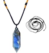 Runyangshi Labradorite Healing Crystal Pendants, Double Pointed Natural Crystal Quartz Necklace 6...