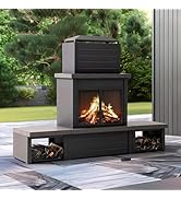 SUNJOY Outdoor Fireplace with Wood Storage and Chimney, Steel Metal Wood Burning Fire Pit with Me...