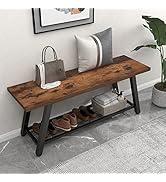 Oastreeful Storage Bench Industrial Rustic Wooden and Metal Entryway Shoe Boots Storage Rack Long...