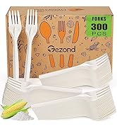 Gezond Compostable Forks 300 Count 7 Inch No Plastic Disposable Forks Heavy-duty Cutlery Set Eco-...