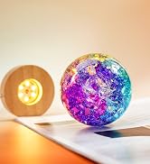 LOULIQIGIFT 80mm Colorful Cracked Crystal Balls Night Light Decorative Glass Spheres with Wooden ...