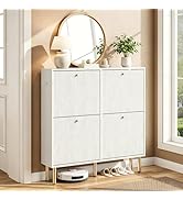 Nicetree Shoe Storage Cabinet for Entryway - 4 Flip Drawers Shoe Cabinet with Tiered Fluted Desig...