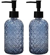 Blue Glass Dish Soap Dispenser for Kitchen, 12oz Refillable Liquid Hand Soap Dispenser Set, 2 Pac...