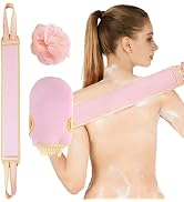 Exfoliating Glove and Back Scrubber for Shower - 3-Piece Exfoliating Mitt Set with Bath Sponge - ...